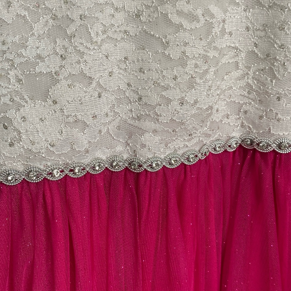 Girls Special Occasion detailed, sparkly white & magenta pink hi-low dress💖 - Picture 7 of 9